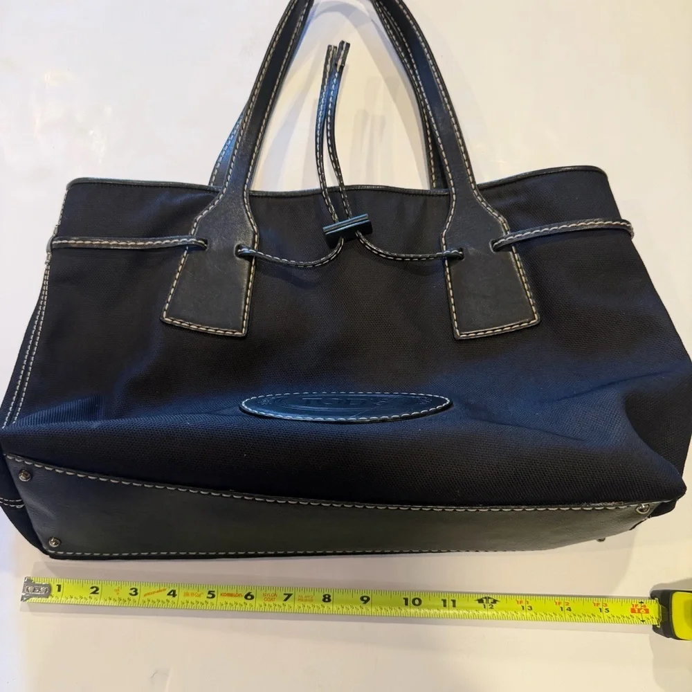 Tod’s Black Nylon Leather Trim Tote Bag Designer Luxury Shoulder Bag